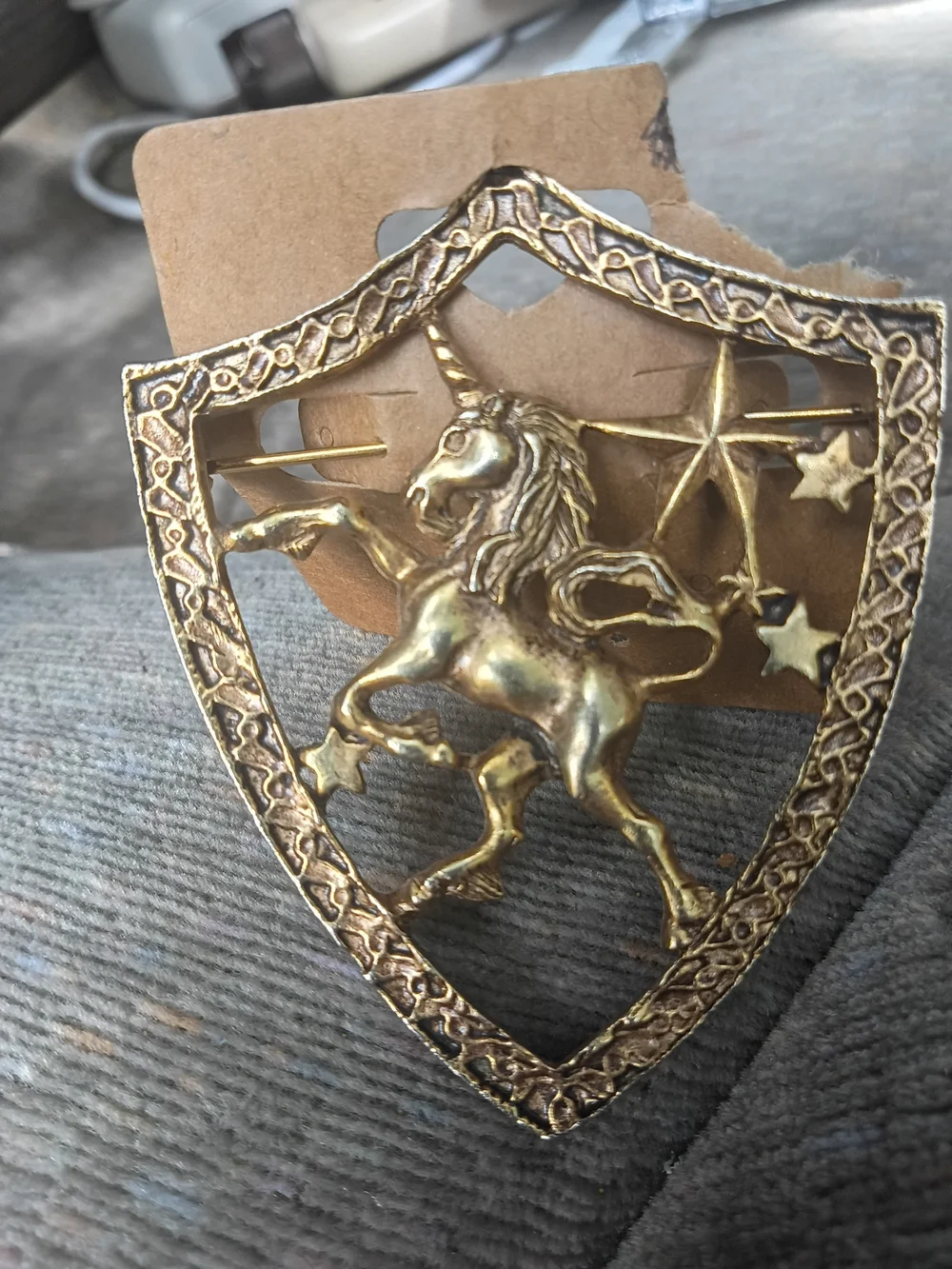 Gold Unicorn Shield Brooch
